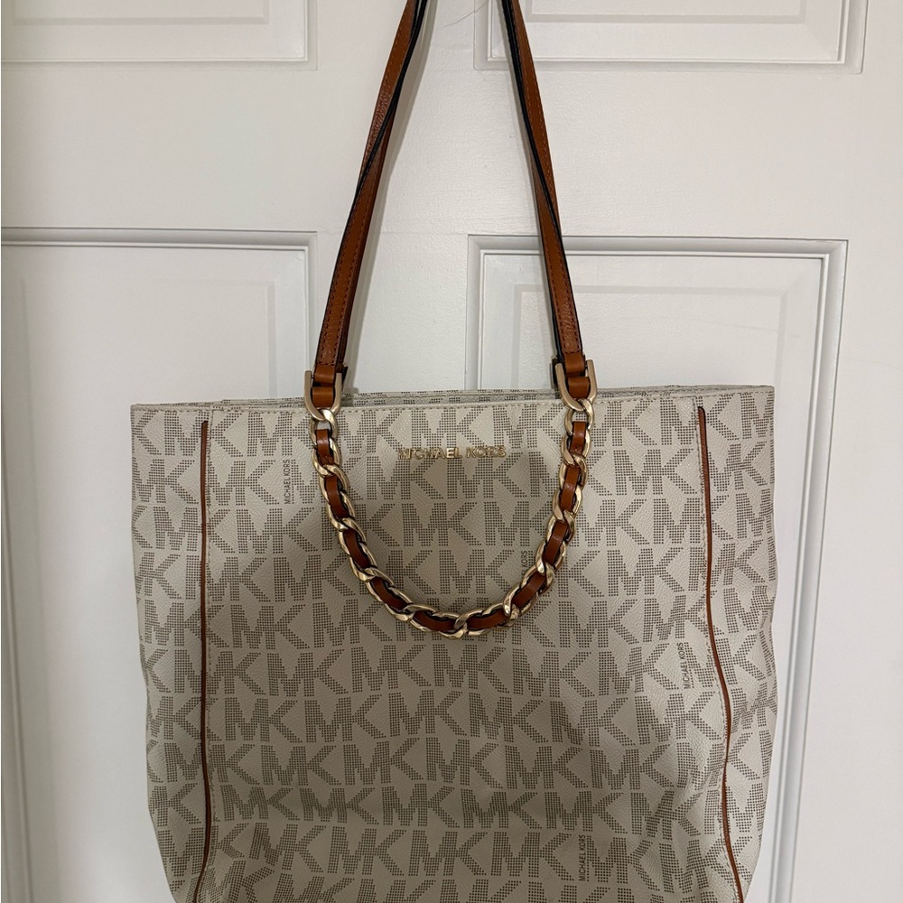 Michael Kors Cream and Tan Signature Tote
